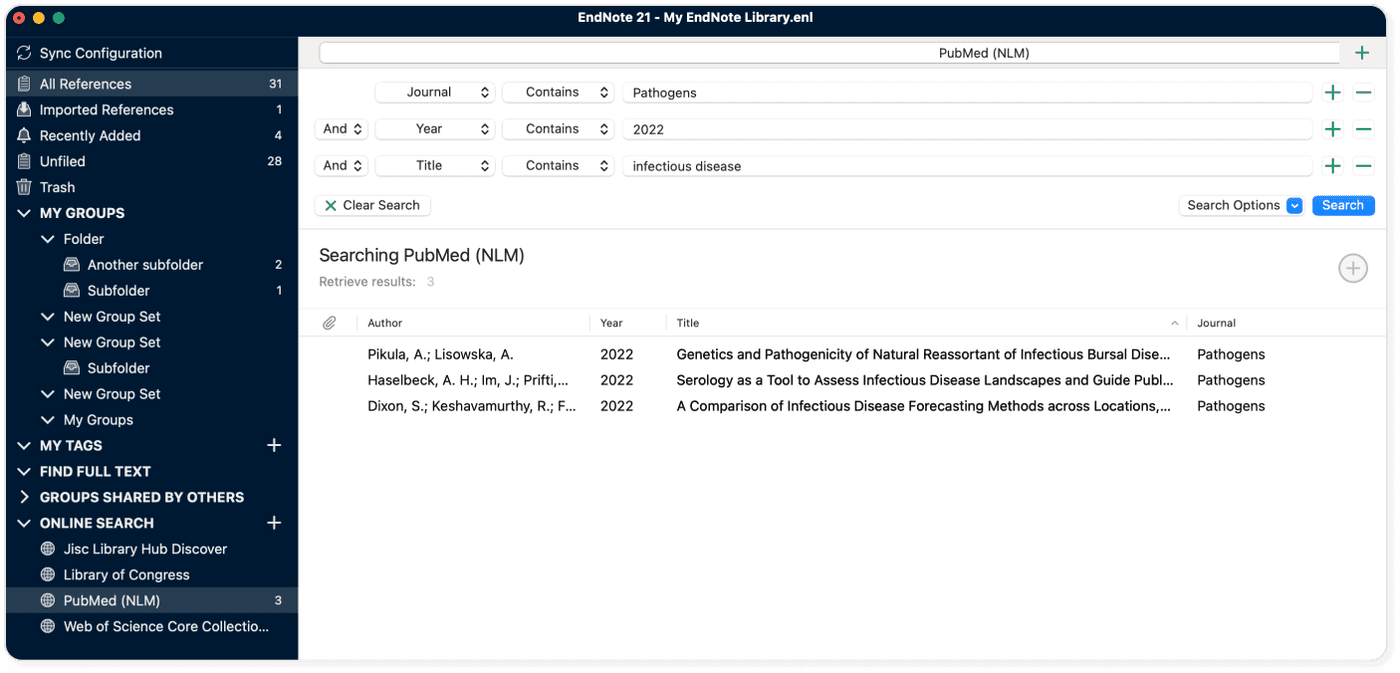 EndNote online search PubMed